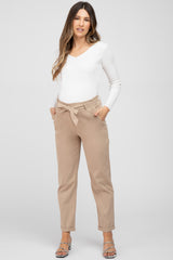 Beige Waist Tie Cuffed Maternity Pants