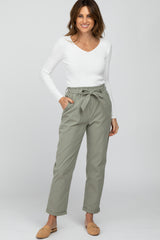 Light Olive Waist Tie Cuffed Pants