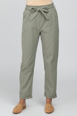 Light Olive Waist Tie Cuffed Pants