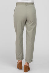 Light Olive Waist Tie Cuffed Maternity Pants