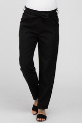 Black Waist Tie Cuffed Maternity Pants