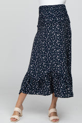 Navy Smocked Floral Maternity Maxi Skirt