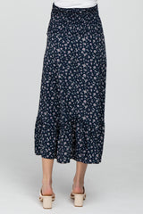 Navy Smocked Floral Maternity Maxi Skirt