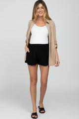 Black Ruffle Hem Maternity Shorts