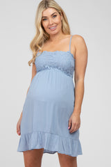 Blue Lace Accent Maternity Dress