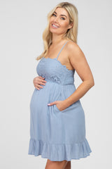 Blue Lace Accent Maternity Dress