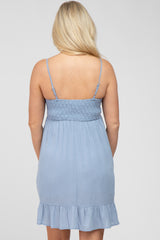 Blue Lace Accent Maternity Dress