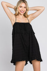 Black Embroidered Plaid Ruffle Accent Romper