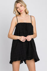 Black Embroidered Plaid Ruffle Accent Romper