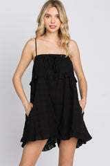 Black Embroidered Plaid Ruffle Accent Romper