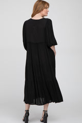 Black Puff Sleeve Tiered Midi Dress