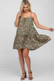 Olive Floral Front Cutout Tiered Maternity Dress