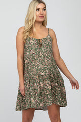 Olive Floral Front Cutout Tiered Maternity Dress