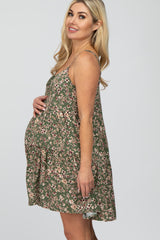 Olive Floral Front Cutout Tiered Maternity Dress