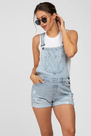 Light Blue Distressed Maternity Denim Short Overalls