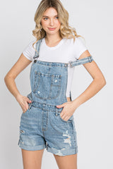 Blue Distressed Denim Short Overalls