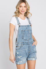 Blue Distressed Denim Short Overalls