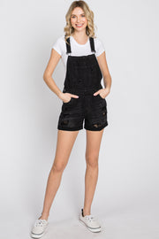 Black Distressed Denim Short Overalls