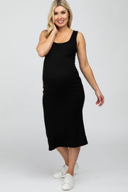 Black Ribbed Maternity Midi Dress