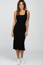 Black Ribbed Midi Dress