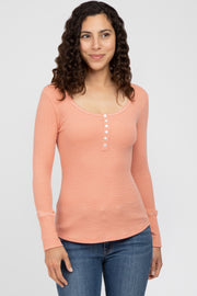 Peach Waffle Knit Long Sleeve Top