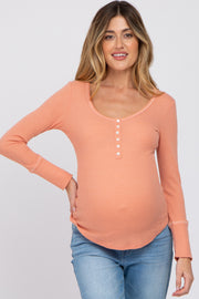 Peach Waffle Knit Maternity Long Sleeve Top