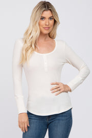 Cream Waffle Knit Long Sleeve Top