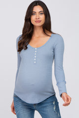 Light Blue Waffle Knit Maternity Long Sleeve Top