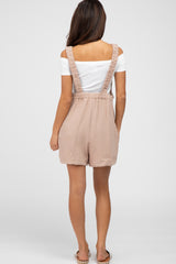 Beige Square Neck Elastic Strap Romper