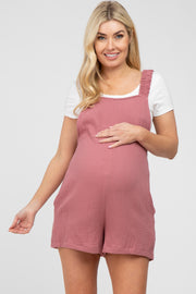 Mauve Square Neck Elastic Strap Maternity Romper