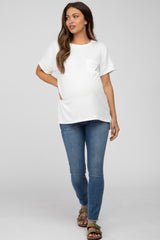 White Ribbed Hi-Low Hem Pocketed Maternity Top