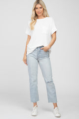 White Ribbed Hi-Low Hem Pocketed Top