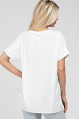 White Ribbed Hi-Low Hem Pocketed Top