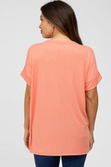 Coral Ribbed Hi-Low Hem Pocketed Maternity Top