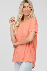 Coral Ribbed Hi-Low Hem Pocketed Top