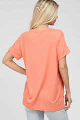 Coral Ribbed Hi-Low Hem Pocketed Top