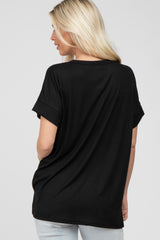 Black Ribbed Hi-Low Hem Pocketed Top