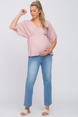 Pink Floral Print Side Tie Maternity Blouse