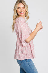 Pink Floral Print Side Tie Blouse