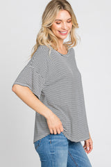 Black White Striped Short Sleeve Top