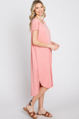 Coral Pink Raw Hem Basic Dress