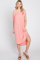 Coral Pink Raw Hem Basic Dress