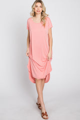 Coral Pink Raw Hem Basic Dress