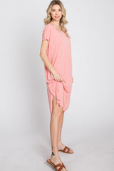 Coral Pink Raw Hem Basic Dress