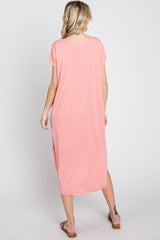 Coral Pink Raw Hem Basic Dress