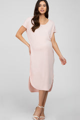 Light Pink Raw Hem Basic Maternity Dress