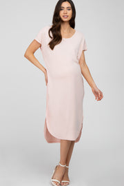 Light Pink Raw Hem Basic Maternity Dress