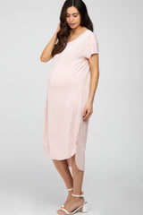 Light Pink Raw Hem Basic Maternity Dress