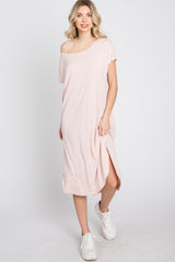 Light Pink Raw Hem Basic Maternity Dress