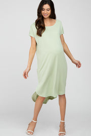 Light Olive Raw Hem Basic Maternity Dress